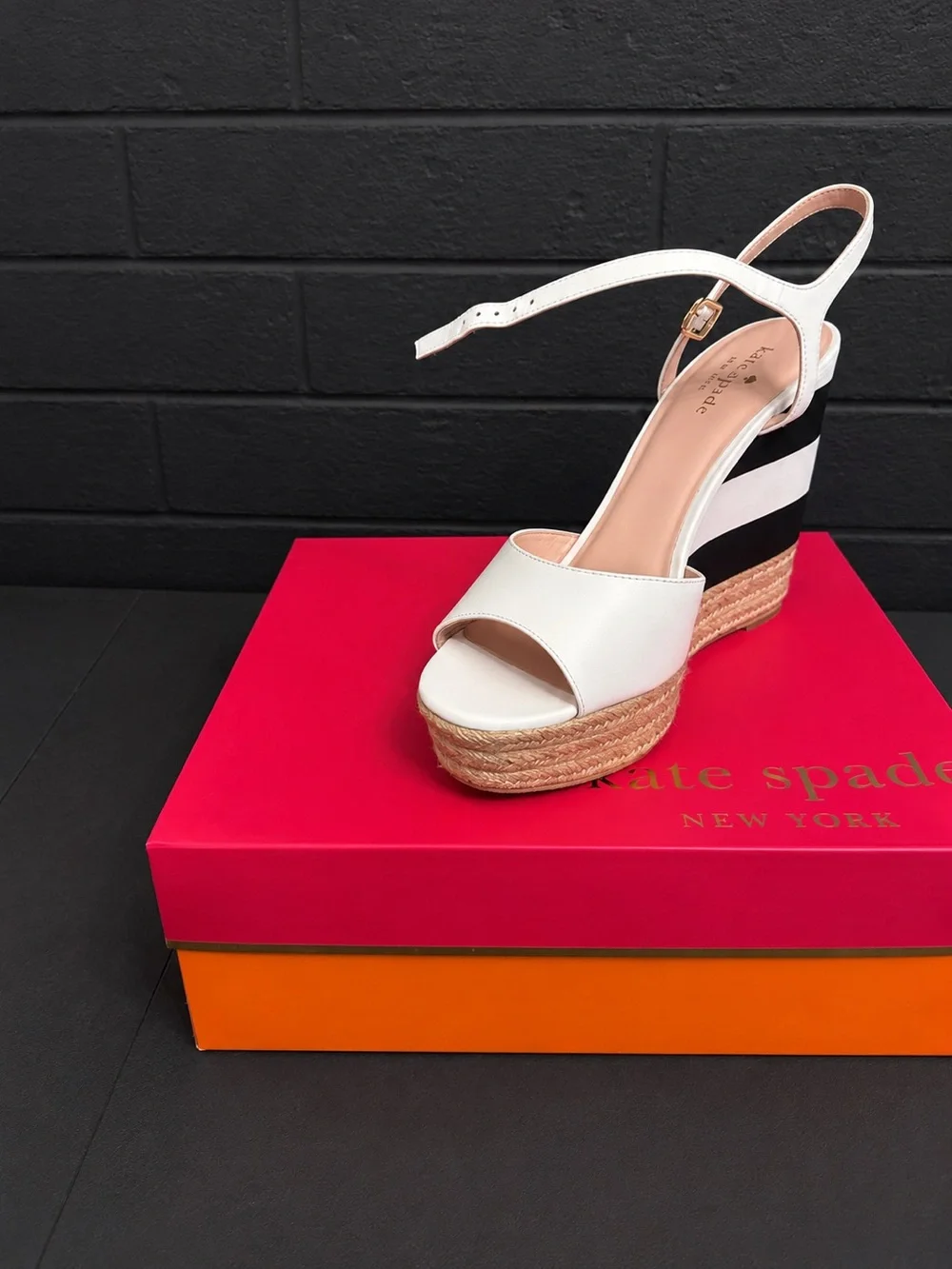 kate spade White Espadrille Wedge Sandals - Striped Heel